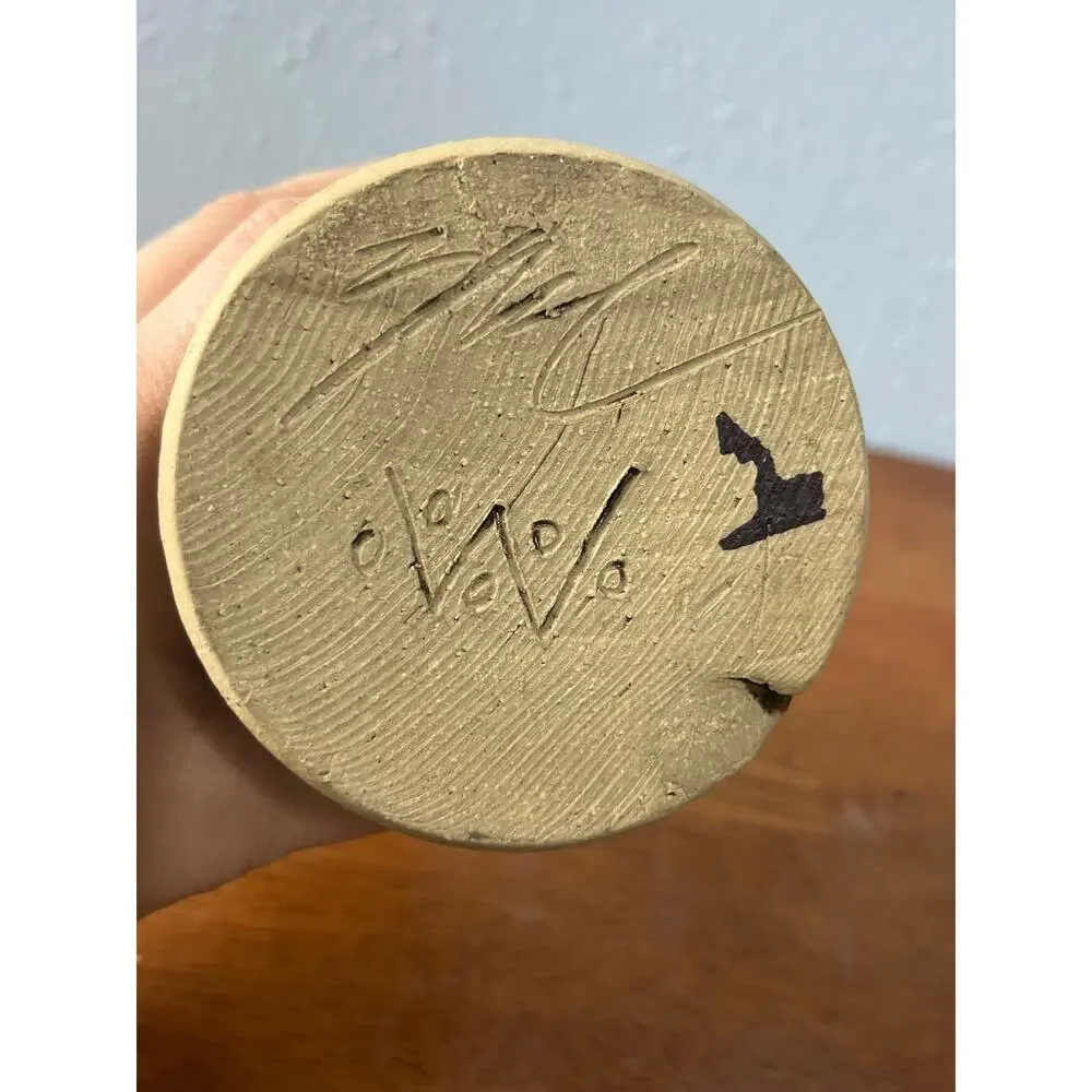 VTG Art Pottery Vase Hand Thrown Brown Glazed Stoneware Signed